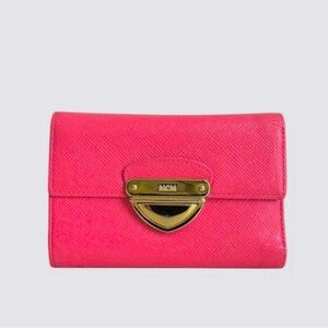 MCM Hot Pink Leather Wallet with Gold Hardware
